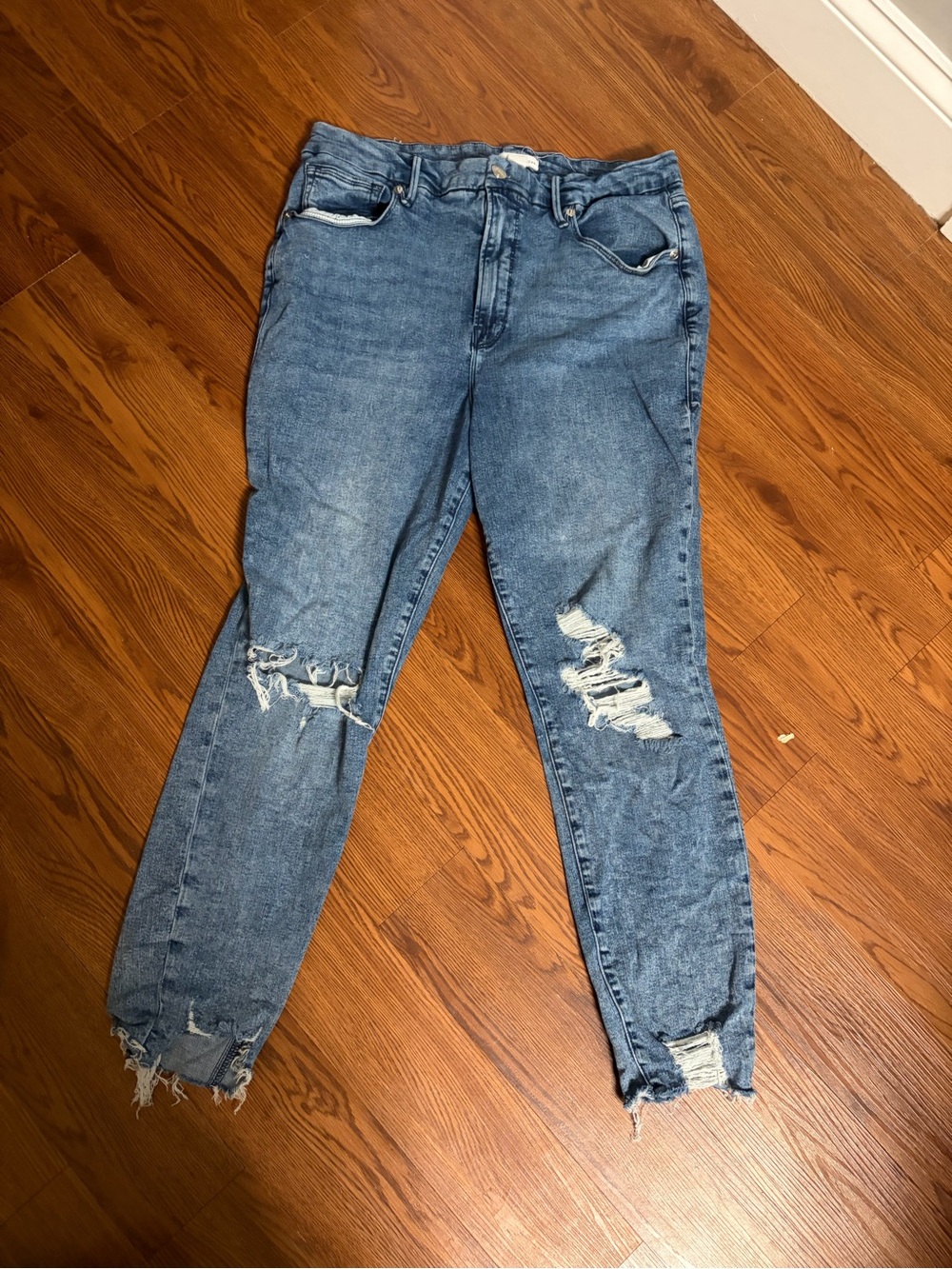Good American Light Blue Distressed Boyfriend Jeans
